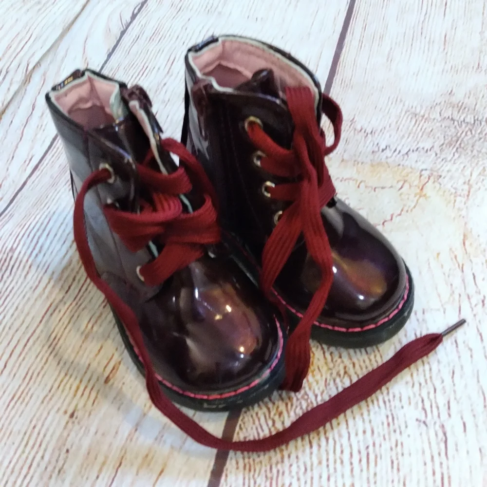 Baby Walker Burgundy Patent Lace-Up Boots